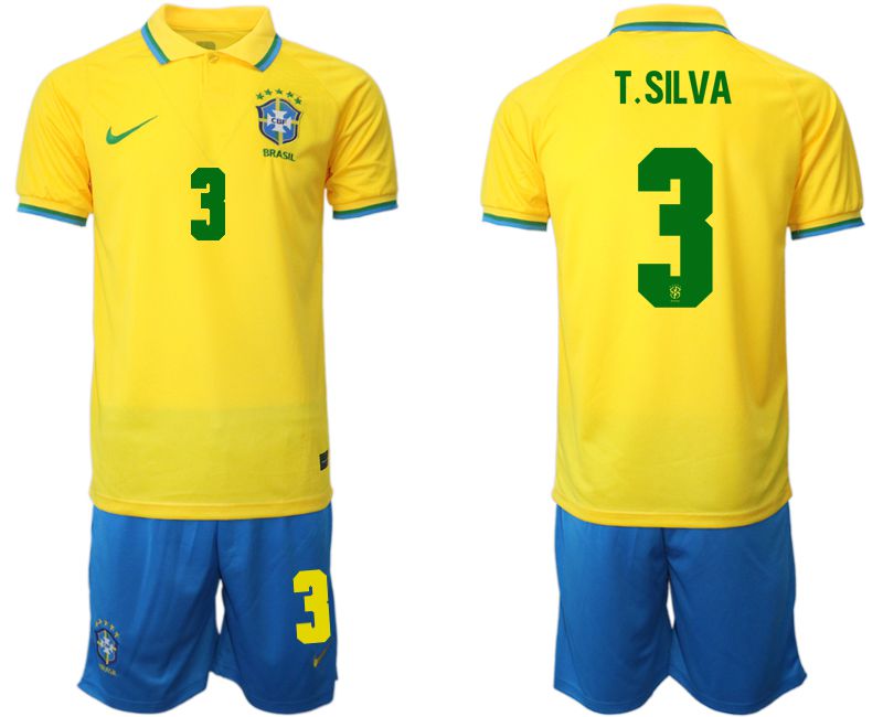 Men 2022 World Cup National Team Brazil home yellow #3 Soccer Jersey->brazil jersey->Soccer Country Jersey